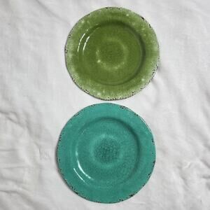 Pier 1 Carmelo Melamine Plates Set of 2 (Teal & Green) Rustic Crackle 11"
